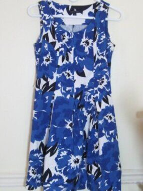 Tommy Flingier Womens Sleeveless Dress Size 4 Blue/White/Black Cotton Stretch